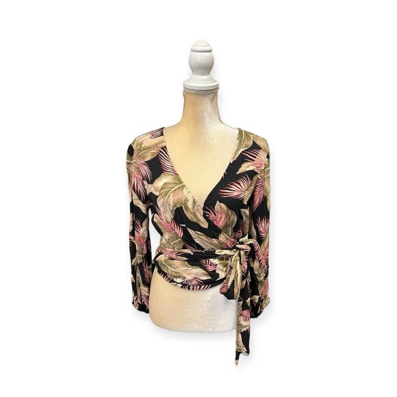 Billabong Tops - Billabong Love Wrapped Top Size S Small Black Blouse V Neck